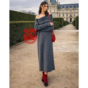 ZARA Off-the-Shoulder Knit Midi Dress NWT Gray Size S and M